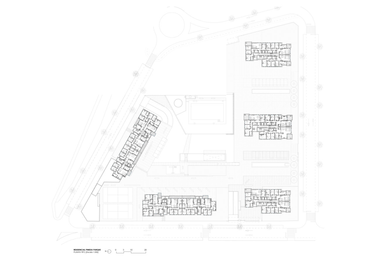 Plano de planta tipo del conjunto residencial Pineda Parque
